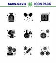 9 Solid Glyph Black Coronavirus disease and prevention vector icon lab, sick, hospital, people, healthcare