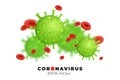 Coronavirus 2019-nCoV with disease cells and blood cell. Pathogen organism. Covid-19 epidemic infectious disease. Cellular