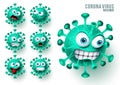Coronavirus ncov emoji vector set. Novel corona virus emojis and emoticons Royalty Free Stock Photo