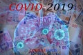 Coronavirus 2019-nCov novel coronavirus concept.Digital editing.Image of human lungs with viruses on the background of world bankn