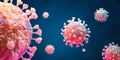 Coronavirus 2019-nCov novel coronavirus outbreak concept background. Microscopic view of floating influenza virus cells. 3D Royalty Free Stock Photo