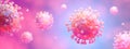 Coronavirus 2019-nCov novel coronavirus outbreak concept background. Microscopic view of floating influenza virus cells. 3D Royalty Free Stock Photo