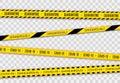 Delta coronavirus, realistic seamless yellow and white security tapes, warning tape fencing flu. COVID 19 disease