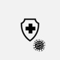 Coronavirus 2019 nCov with shield protection from the virus icon. Virus and epidemic, bacterium, microbiology, pandemic