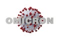 Coronavirus new stamp omicron sign isolated on white. Close-up of coronavirus cells or bacteria molecule. Infectious