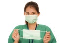 Coronavirus outbreak in China - young beautiful Asian Chinese medicine doctor woman or hospital nurse recommend use of protective Royalty Free Stock Photo