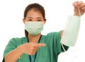 Coronavirus outbreak in China - young beautiful Asian Korean medicine doctor woman or hospital nurse recommend use of protective Royalty Free Stock Photo