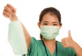 Coronavirus outbreak in China - young beautiful Asian Korean medicine doctor woman or hospital nurse recommend use of protective Royalty Free Stock Photo