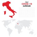 Coronavirus outbreak Italy poster with world map background Royalty Free Stock Photo