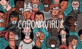 Coronavirus pandemic or COVID-19. Wuhan disease. Crowd of people in antiviral medical masks. Humans infect bacteria Royalty Free Stock Photo