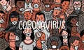 Coronavirus pandemic or COVID-19. Wuhan disease. Crowd of people in antiviral medical masks. Humans infect bacteria Royalty Free Stock Photo