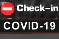 Coronavirus pandemic danger, covid 19 epidemic, air flights cancellation, passengers check in and control desk in airport