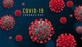 Coronavirus pandemic horizontal background with infected covid 19 cells or bacteria on a dark blue background. COVID-19, dangerous Royalty Free Stock Photo