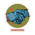 Coronavirus, people in protective gloves shaking hands