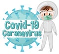 Coronavirus poster design with doctor in hazmat suit