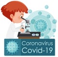 Coronavirus poster design with doctor looking through microscope Royalty Free Stock Photo