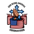 Praying hands wrapped in flag of USA, and Cross behind it Royalty Free Stock Photo