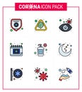 Coronavirus Precaution Tips icon for healthcare guidelines presentation 9 Filled Line Flat Color icon pack such as cream, schudule