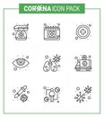 Coronavirus Precaution Tips icon for healthcare guidelines presentation 9 Line icon pack such as ambulance, infedted, healthcare