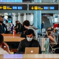 Coronavirus precautions at at Bajaras Airport, Madrid, Spain