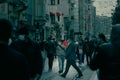 Coronavirus precautions in Istiklal Street. Face Masked people in Istiklal Avenue in Istanbul