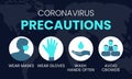 Coronavirus Precautions Wear Masks, Gloves, Wash Hands, Avoid Crowds Illustration