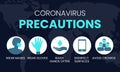 Coronavirus Precautions Wear Masks, Gloves, Wash Hands, Disinfect, Avoid Crowds Illustration