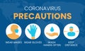 Coronavirus Precautions Wear Masks, Gloves, Wash Hands, Keep Distance Illustration Royalty Free Stock Photo