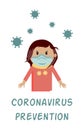 Coronavirus prevention Girl use medical face mask. Coronavirus protection mask. COVID - 19 Stop virus
