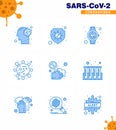 Coronavirus Prevention 25 icon Set Blue. corona virus, bug, virus, bacteria, pulse Royalty Free Stock Photo