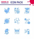 Coronavirus Prevention 25 icon Set Blue. covid, blood bacteria, vaccine, disease, corona