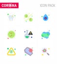 Coronavirus Awareness icon 9 Flat Color icons. icon included lab, virus, blood, epidemic, bacteria