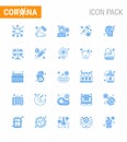 Coronavirus Prevention 25 icon Set Blue. transmission, dropper, soap, virus infection, pain