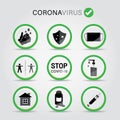 Coronavirus 2019 Prevention Icon Vector set for infographic or website. Covid-19 Symbol Button Vector. Wuhan Virus Disease.