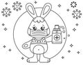 Coronavirus Prevention Kids Information Poster. Kawaii Bunny with Sanitizer and Mask. Whash Your Hands, Wear a Mask. Coloring Page Royalty Free Stock Photo