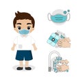 Coronavirus Prevention For Kids wear masks and wash hands Royalty Free Stock Photo