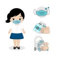 Coronavirus Prevention For Kids wear masks and wash hands Royalty Free Stock Photo