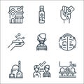 coronavirus prevention line icons. linear set. quality vector line set such as social, physical, clean, medical mask, medical mask