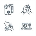 Coronavirus prevention line icons. linear set. quality vector line set such as video conference, do not touch, rubber gloves