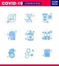 Coronavirus Prevention Set Icons. 9 Blue icon such as bottle, people, elucation, man, cough