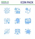 Coronavirus Prevention Set Icons. 9 Blue icon such as cough, kidney, virus, infection, disease Royalty Free Stock Photo