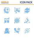 9 Blue Coronavirus Covid19 Icon pack such as hazard, lab, warning, test tube, blood