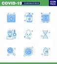 Coronavirus Prevention Set Icons. 9 Blue icon such as sickness fever, pain, locker, headache, securitybox