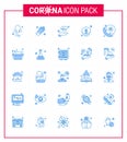 Coronavirus Prevention Set Icons. 25 Blue icon such as virus, protection, care, flu, life