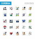 Coronavirus Prevention Set Icons. 25 Flat Color Filled Line icon such as cold, protection, coronavirus, hand, viral