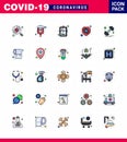 Coronavirus Prevention Set Icons. 25 Flat Color Filled Line icon such as weight, dumbbell, hospital chart, shield, healthcare
