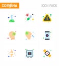 Coronavirus Prevention Set Icons. 9 Flat Color icon such as allergy, virus, error, ilness, cold