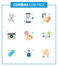 Coronavirus Prevention Set Icons. 9 Flat Color icon such as hand, time, hands, medical, appointment