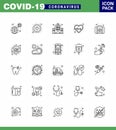 Coronavirus Prevention Set Icons. 25 line icon such as kit, health care, health care, pulse, beat Royalty Free Stock Photo