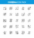 25 line Set of corona virus epidemic icons. such as sanitizer, disease, cough, virus, sick